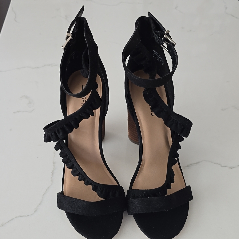 Call It Spring Black Ruffled Heels